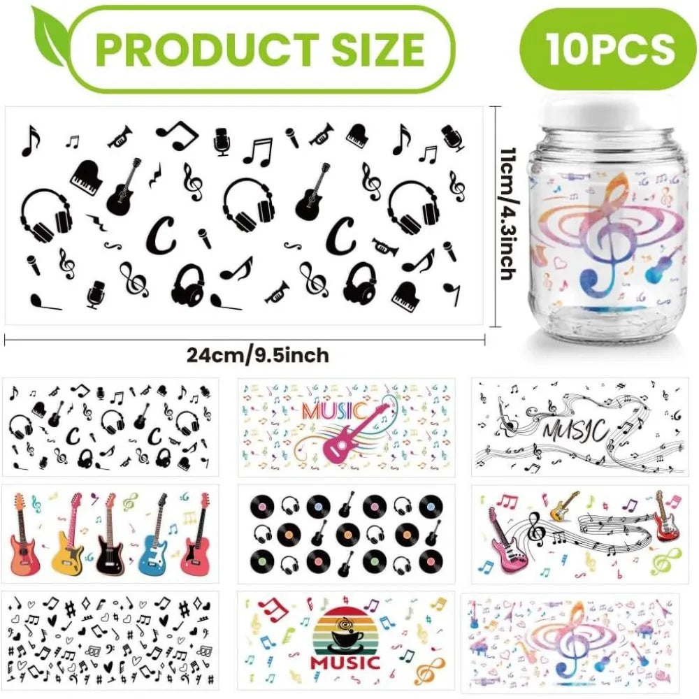 10-Sheet Music Theme UV DTF Cup Wraps for 16oz Glass DIY DIY Transfer Stickers Axl