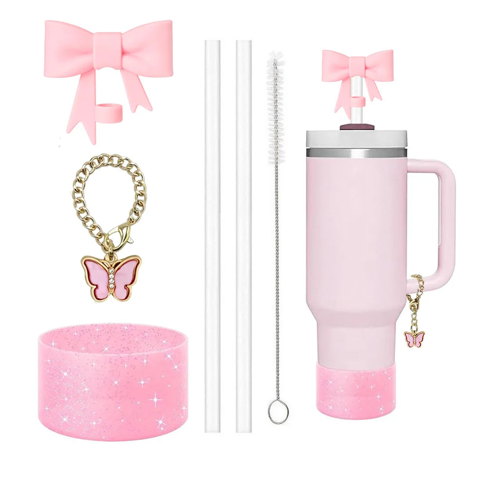6-Piece Stanley Cup Accessories Set – Straw Covers & Charm Tumbler Accessories Set Axl Pink