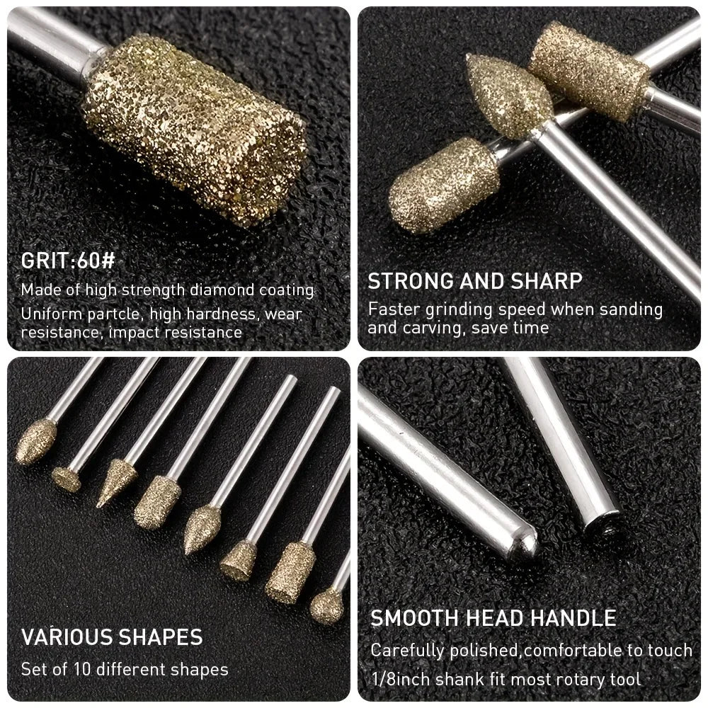 20pc Diamond Grinding Burr Set – Rotary Tool for Stone & Glass Rotary Tool Burr Set Axl