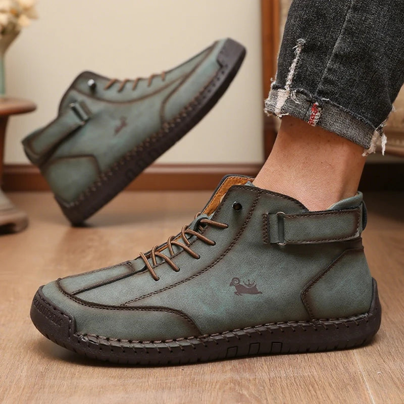 Women's Handmade Leather Ankle Boots – Non-Slip Flat Moccasins Flat Ankle Boots Axl