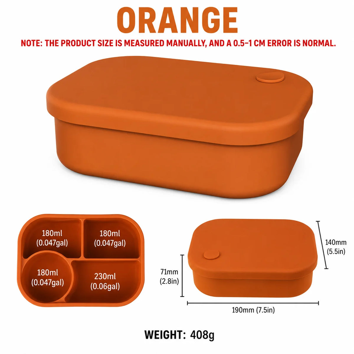Uwhise 770ml Silicone Bento Box | 4-Compartment Lunch Container Silicone Bento Box Axl Orange