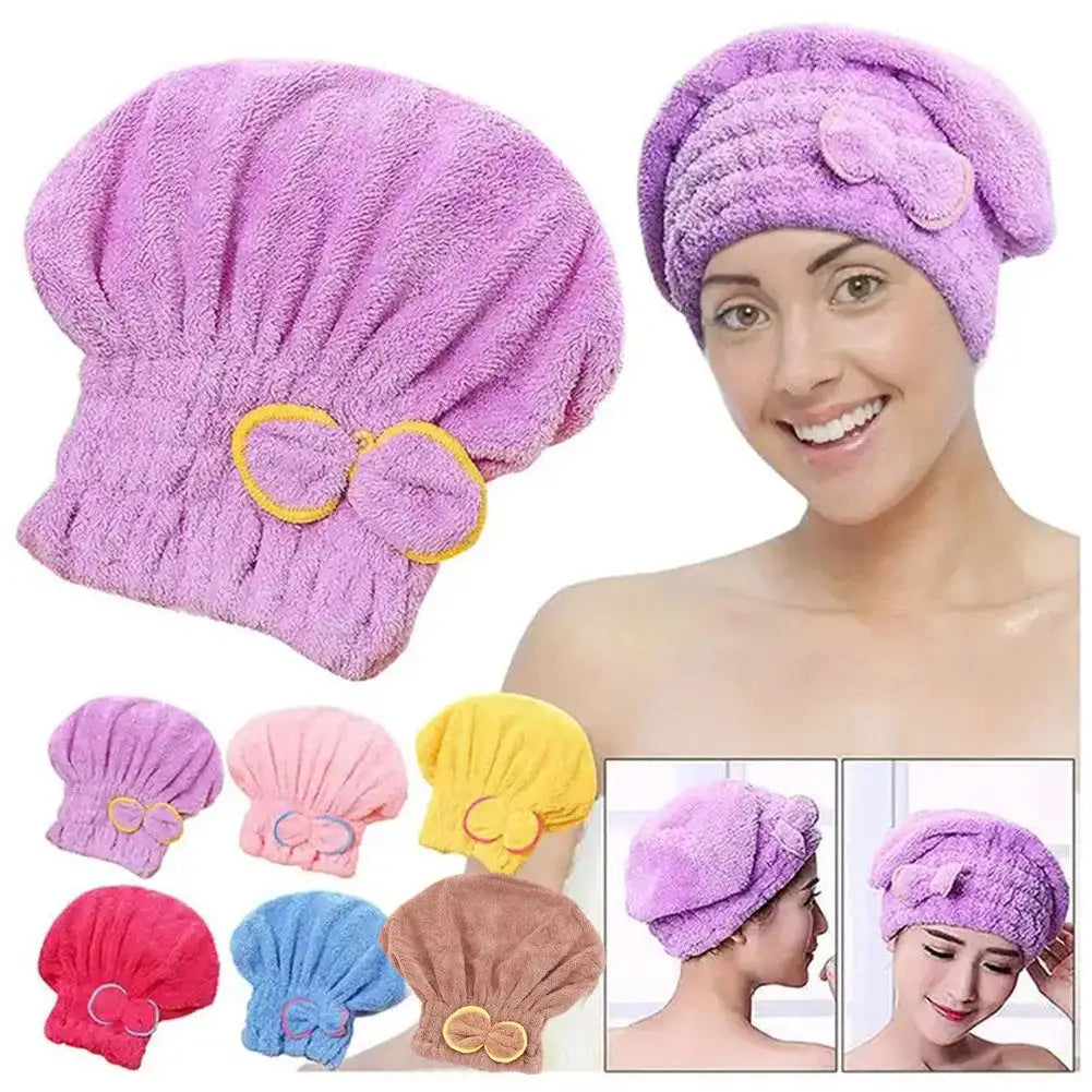 Super Absorbent Microfiber Hair Drying Cap with Cute Bow Microfiber Hair Cap Axl
