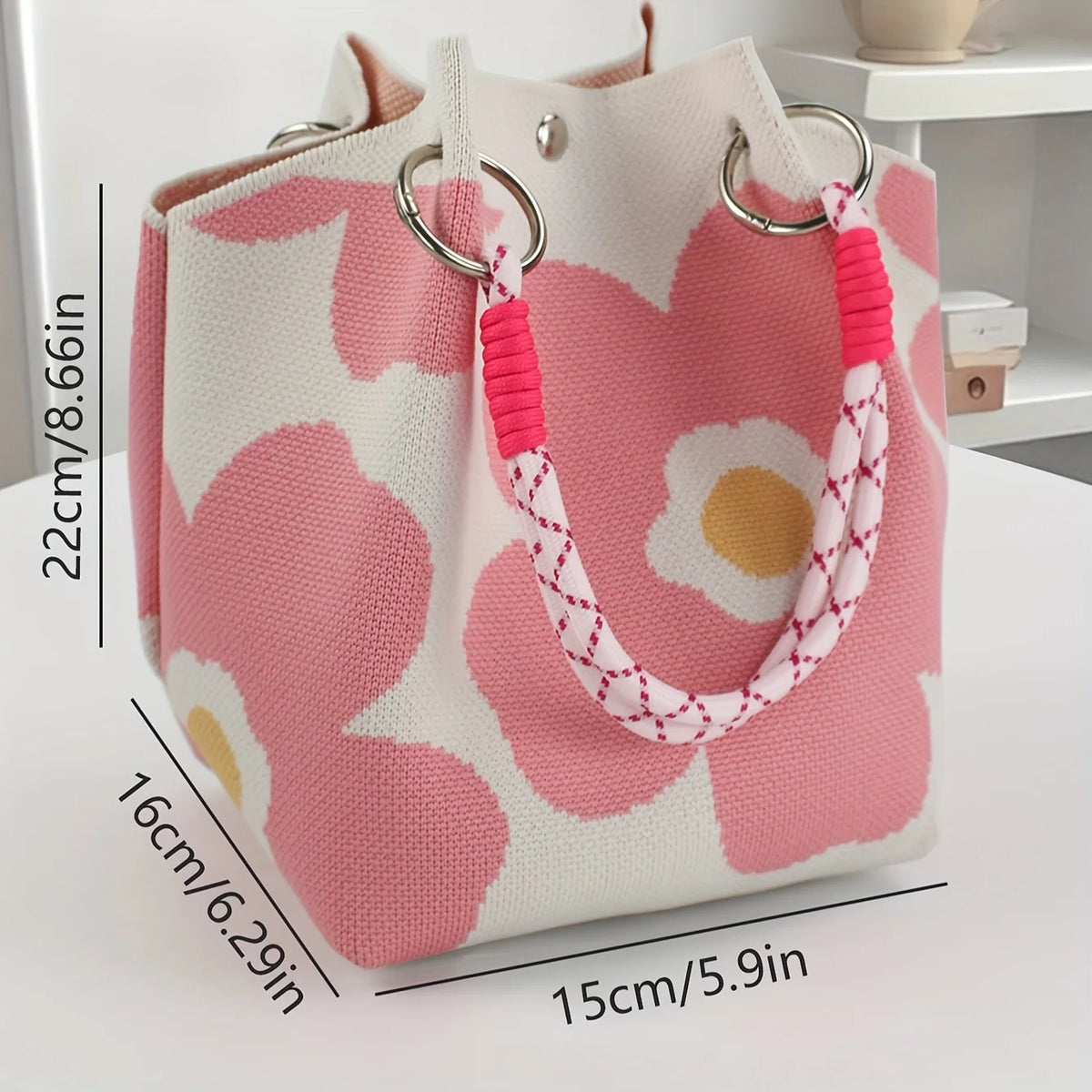 Women's Knit Bucket Handbag – Floral Fabric & Metal Clasp Bucket Handbag Axl