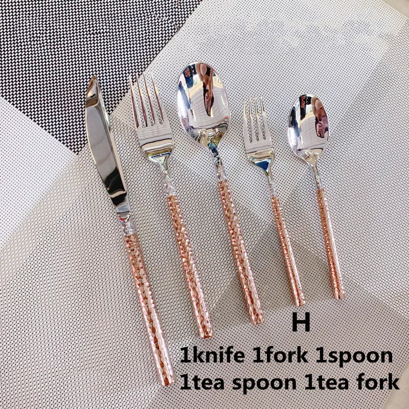 Vintage Rose Gold Stainless Steel Cutlery Set – 4pc Flatware Flatware Cutlery Set Axl 4pcs 2set