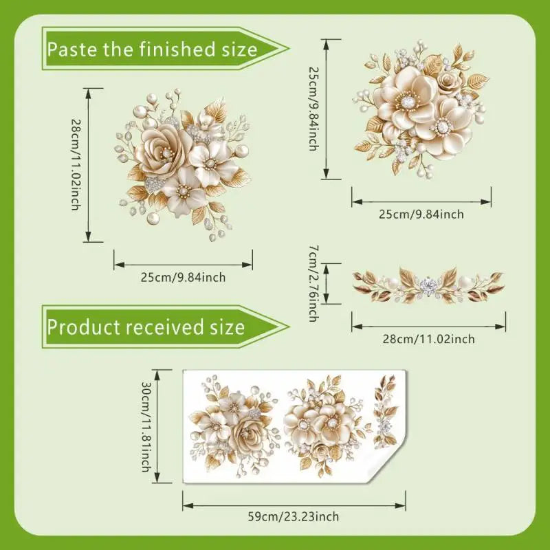 Gold Pearl Floral Toilet Sticker – Waterproof Bathroom Decal Bathroom Wall Sticker Axl ONESIZE