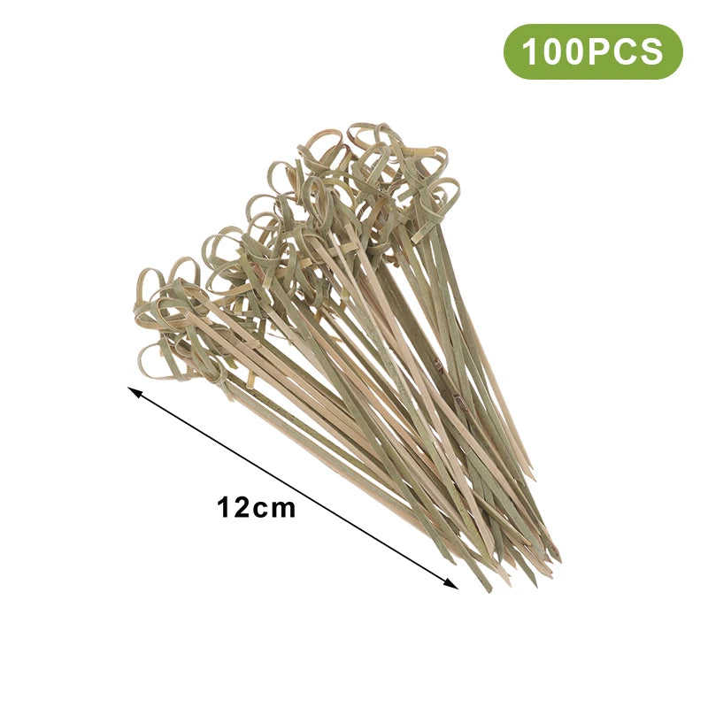 100 Bamboo Knot Skewers – Cocktail Picks & Fruit Forks Bamboo Cocktail Picks Axl Knot 12cm