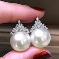 Huitan Pearl Drop Earrings with Cubic Zirconia | Bridal Jewelry Pearl Drop Earrings Axl E3632