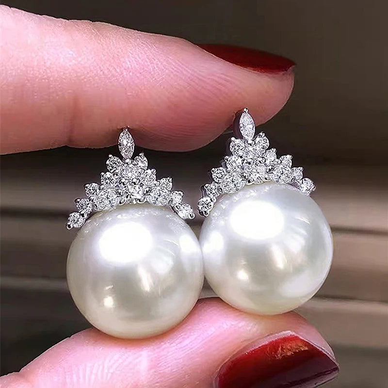 Huitan Pearl Drop Earrings with Cubic Zirconia | Bridal Jewelry Pearl Drop Earrings Axl E3632