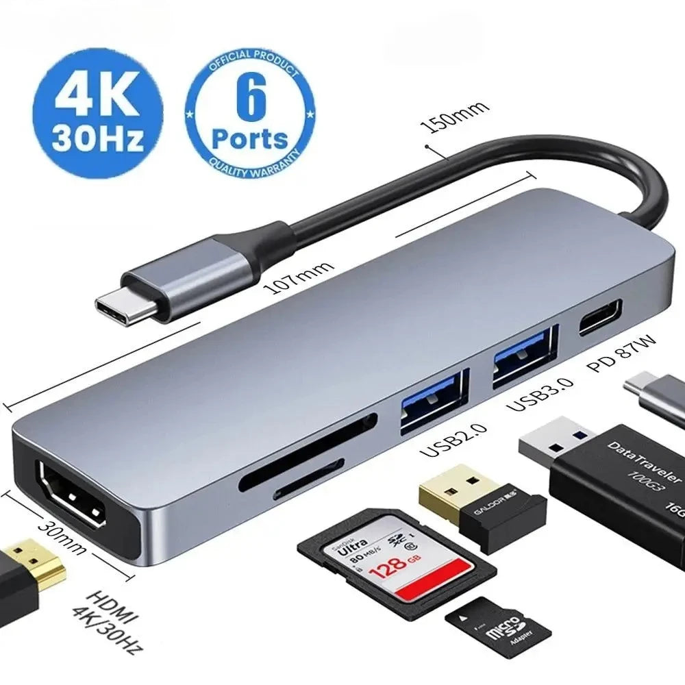 USB-C Hub 6-in-1 | 4K HDMI, SD/TF Card, PD Fast Charge USB-C Docking Hub Axl