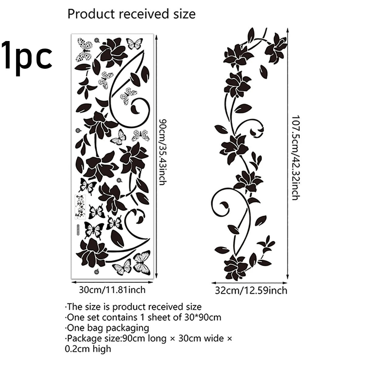 Black Vine Branch Wall Stickers – Removable PVC Decal Wall Decal Sticker Axl black-1pc