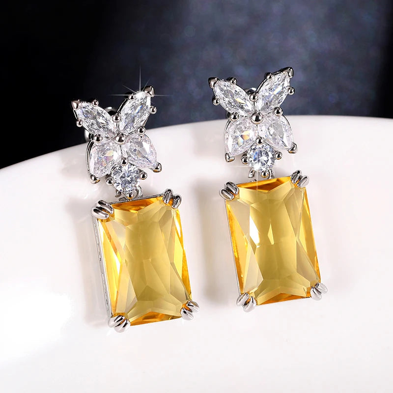 Huitan Yellow Cubic Zirconia Dangle Earrings | Bridal Party Dangle Earrings Axl