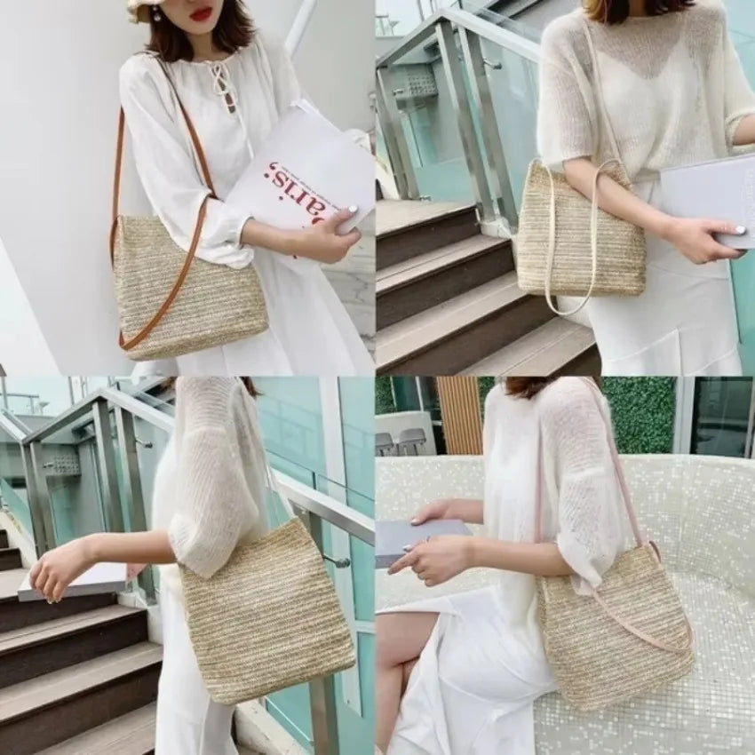 Bohemian Woven Rattan Straw Bag – Women's Crossbody Tote Woven Straw Tote Bag Axl