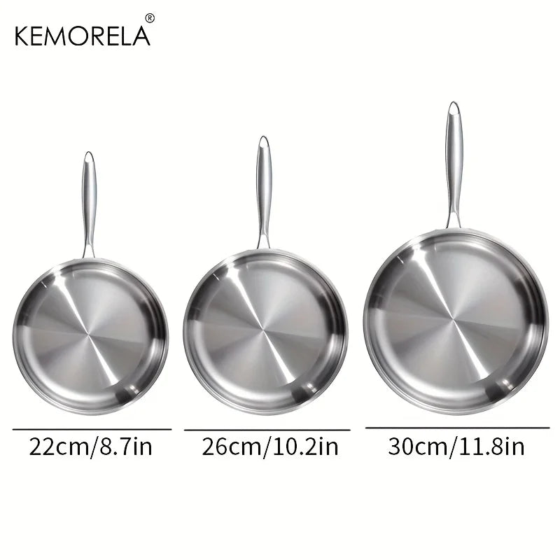 KEMORELA 3-Piece Non-Stick Stainless Steel Frying Pan Set 22/26/30cm Frying Pan Set Axl
