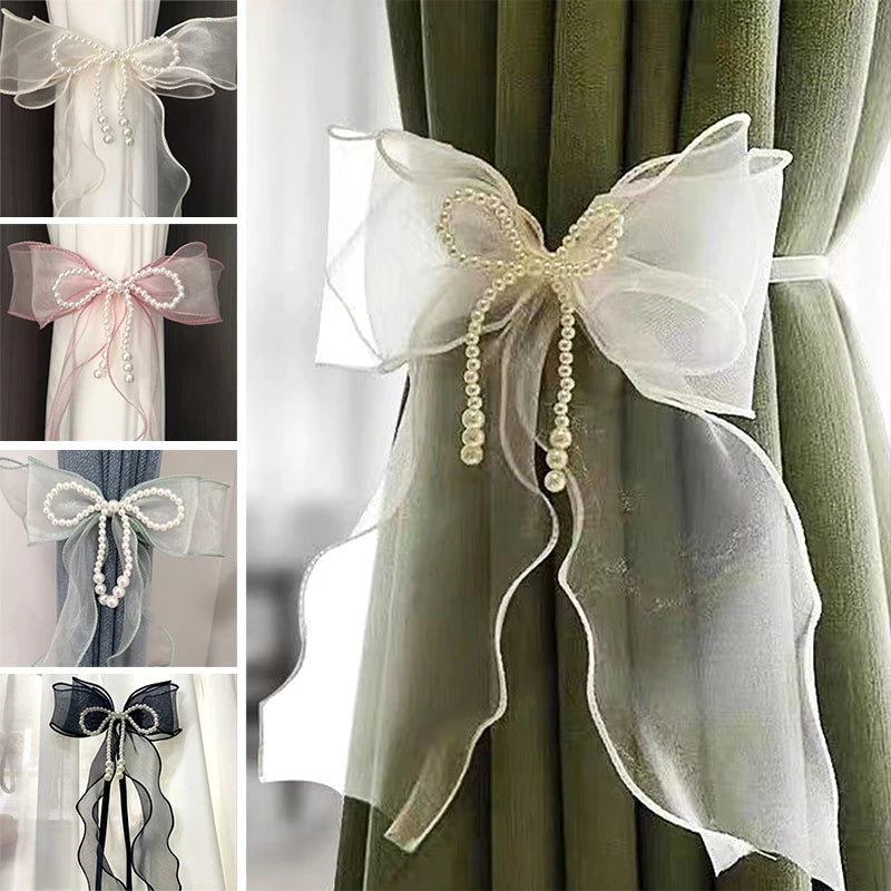 Lace Curtain Tiebacks Pearl Bow – 1 Pair | Bedroom & Living Room Curtain Tiebacks Axl