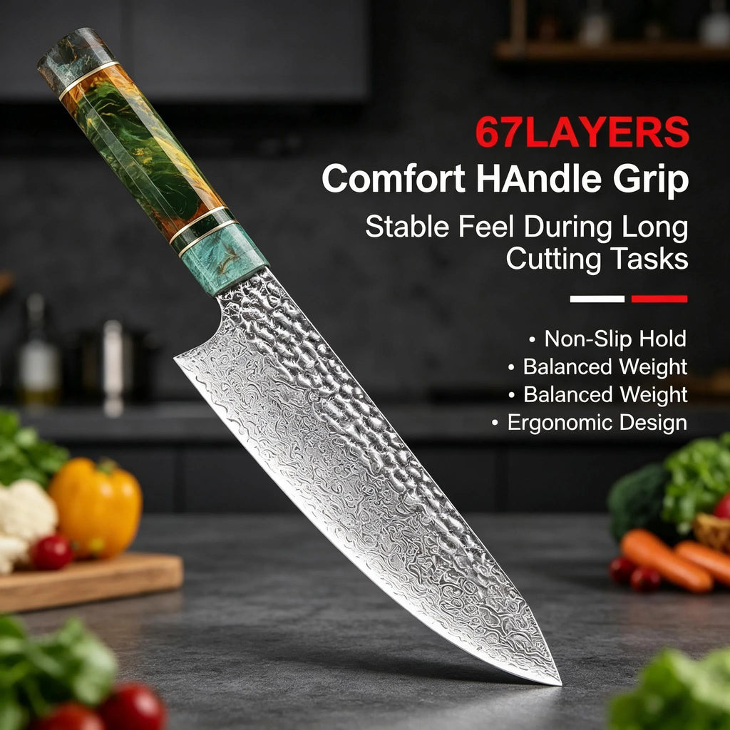 8" Kiritsuke Chef Knife – 67-Layer Damascus Steel Kitchen Knife Damascus Chef Knife Axl
