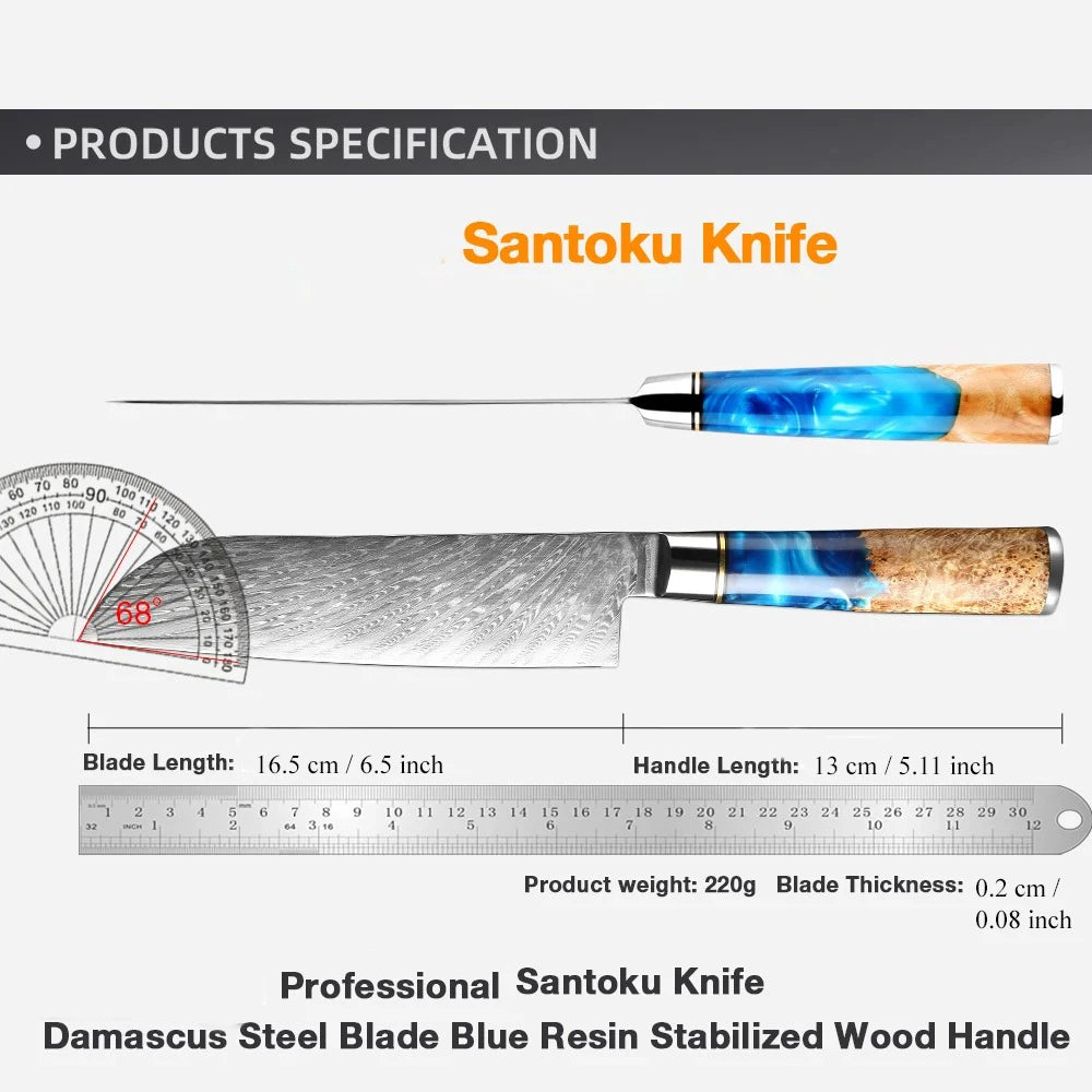 67-Layer Damascus Steel Santoku Knife – Sharp Kitchen Knife Damascus Kitchen Knife Axl