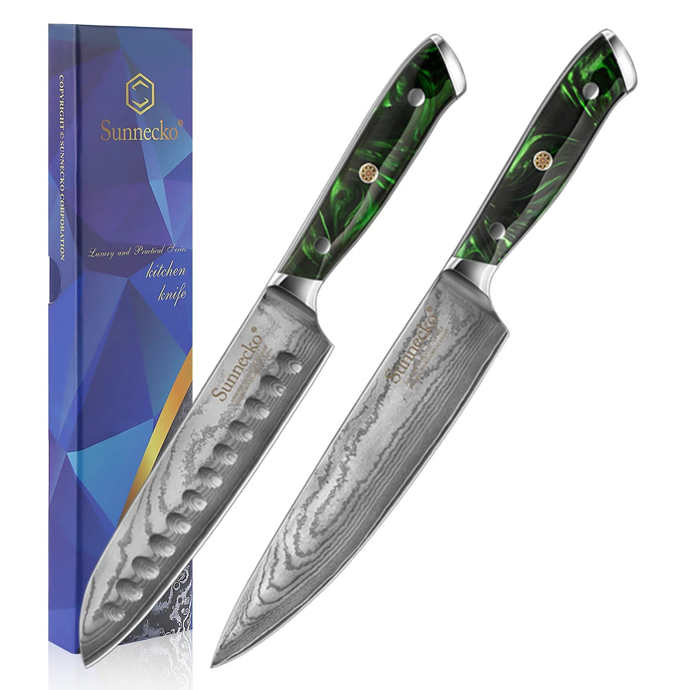 Sunnecko Damascus Steel Chef Knife Set – 7" & 8" Japanese Damascus Kitchen Knife Set Axl 2PCS Knives Set China Mainland