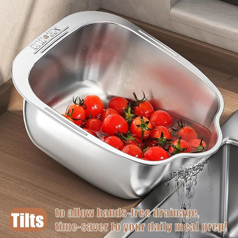 KEMORELA 304 Stainless Steel Rice Washer Strainer Bowl Strainer Colander Bowl Axl