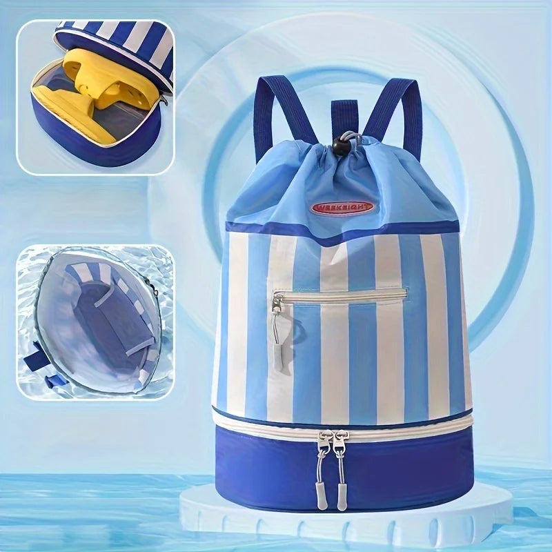 Striped Dry-Wet Separation Backpack – 10L Beach & Pool Bag Beach Pool Backpack Axl Sky Blue 1pc
