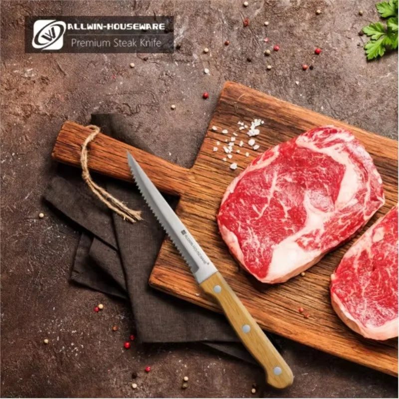 Serrated Steak Knives Set – Stainless Steel & Wood Handle Steak Knife Set Axl
