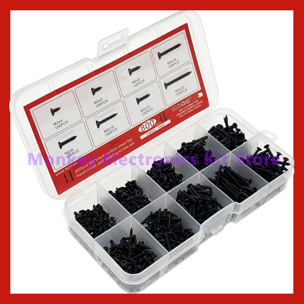 800 Pcs M2 Black Phillips Self-Tapping Screw Assortment Kit Screw Assortment Kit Axl