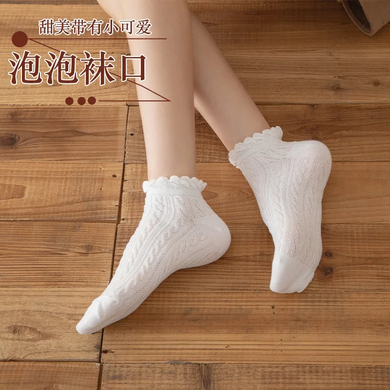 6 Pairs Women's Lace Knit Socks – JK Korean College Style Women's Fashion Socks Axl