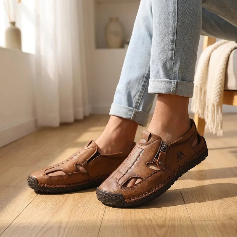 ZULIWAGN Women's Leather Roman Sandals | Thick Sole Extra Wide Leather Roman Sandals Axl