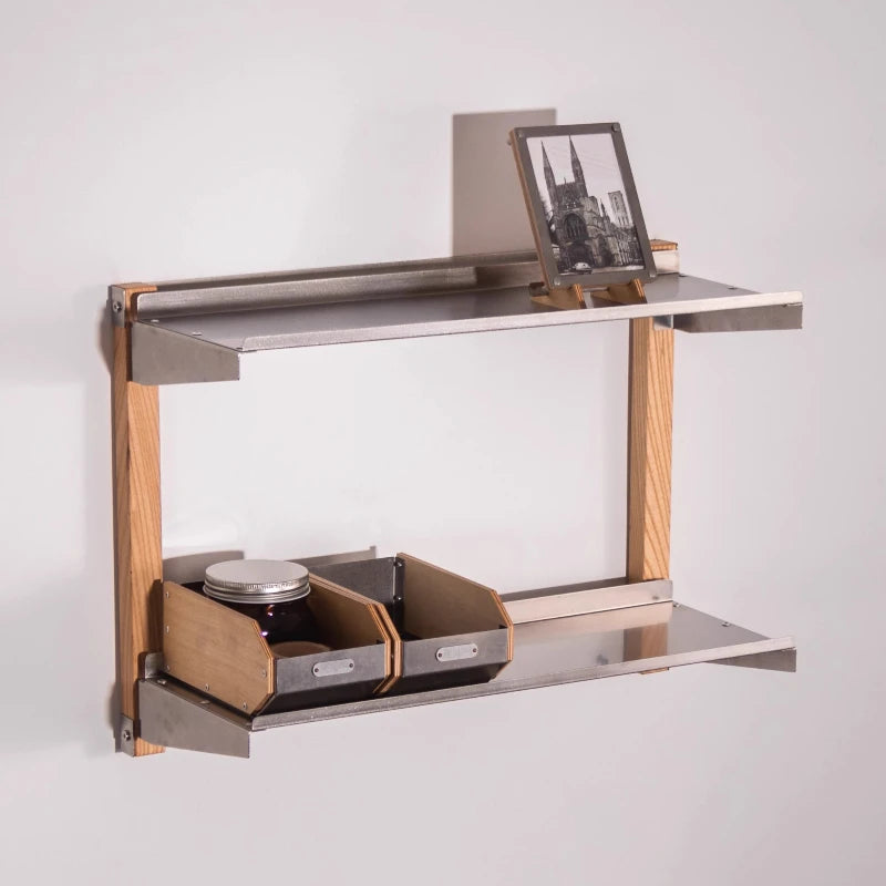 3-Tier Wall Shelf – Ash Wood & Stainless Steel Floating Shelf Wall Mounted Shelf Axl
