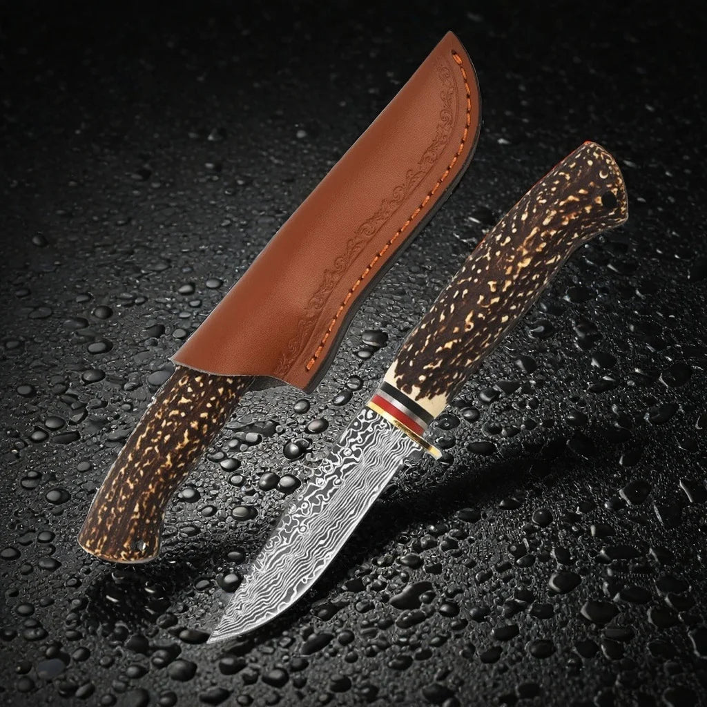 Fixed Blade Outdoor Knife – Bone Handle, Damascus, 58–60HRC D3 Fixed Blade Knife Axl