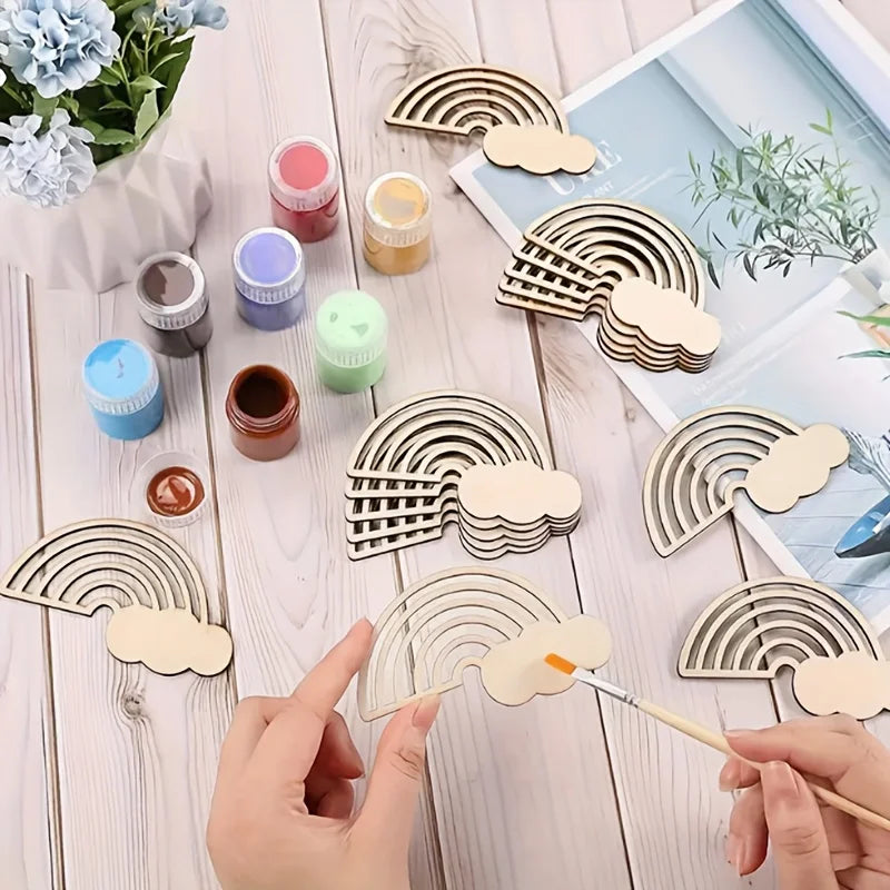 Unfinished Wooden Rainbow & Cloud DIY Craft Shapes – 10/30 Pack Wooden Craft Shapes Axl