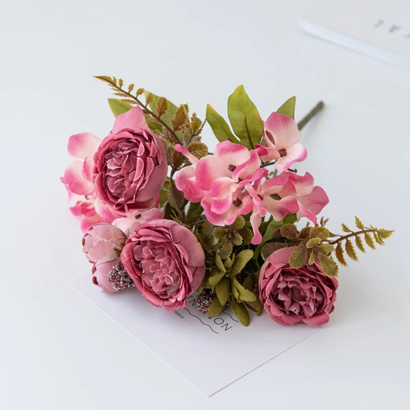 Silk Hydrangea Peony Artificial Flower Bouquet | Wedding & Home Artificial Flower Bouquet Axl color 8 3 pcs