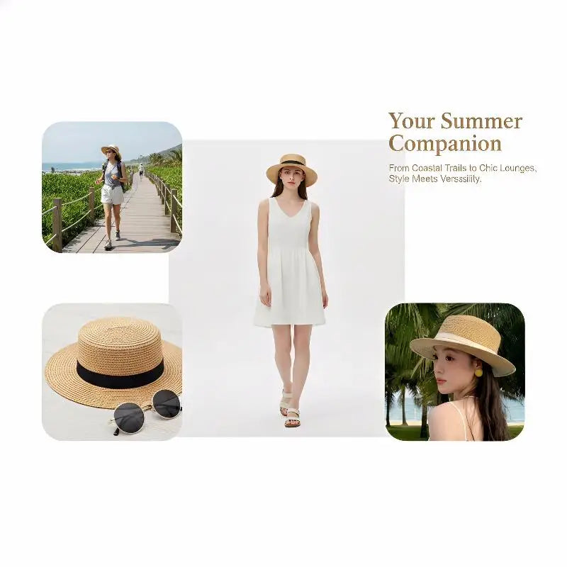 Women's Wide Brim Straw Hat – French Style Beach Sun Hat Women's Straw Hat Axl