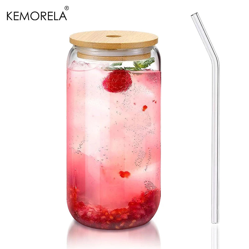 Beer Can Glass Tumbler Set 400ml – Bamboo Lid & Straw Brush Glass Tumbler Set Axl 1PCS 400ml