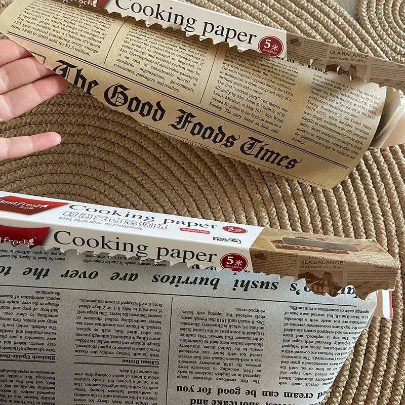 Retro Newspaper Food Grade Grease Paper Wrappers – 5m Roll Food Wrapping Paper Axl