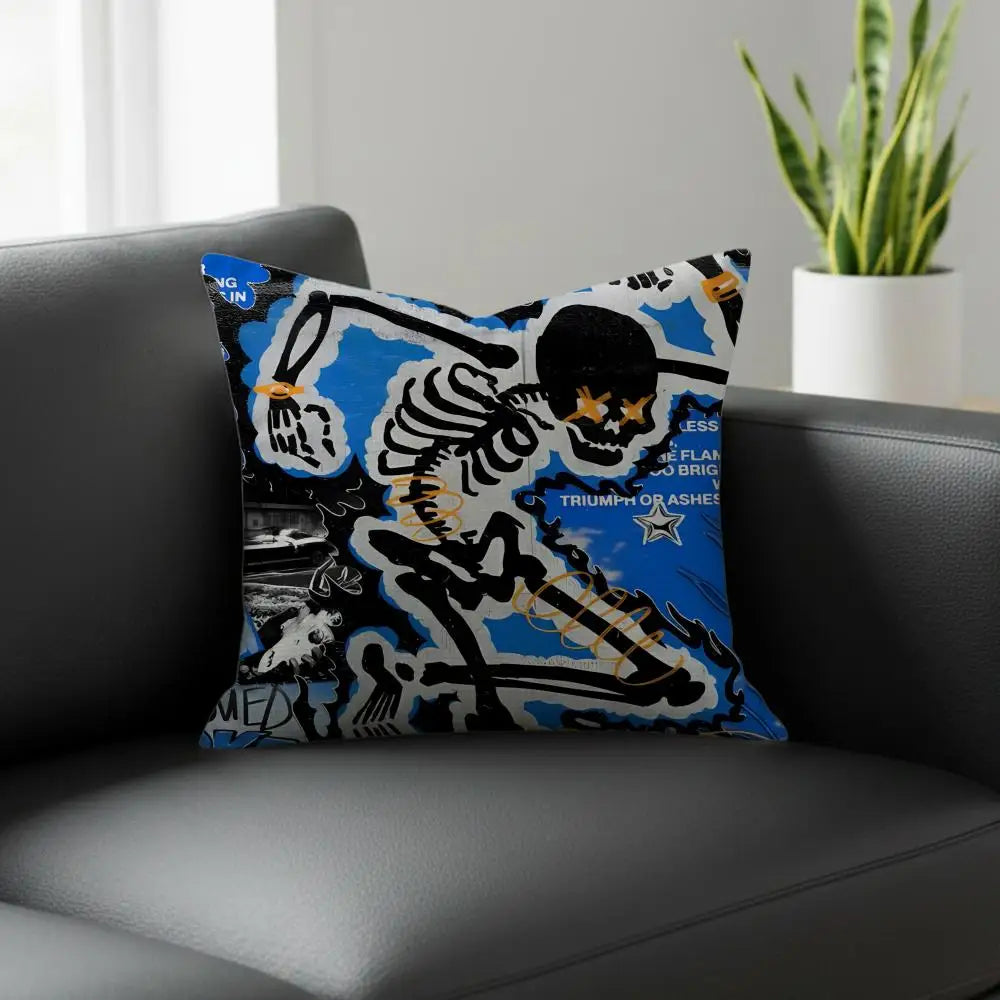 Skull Print Linen Cushion Cover – Sofa, Bed & Chair Decor Linen Cushion Cover Axl White7 45X45cm