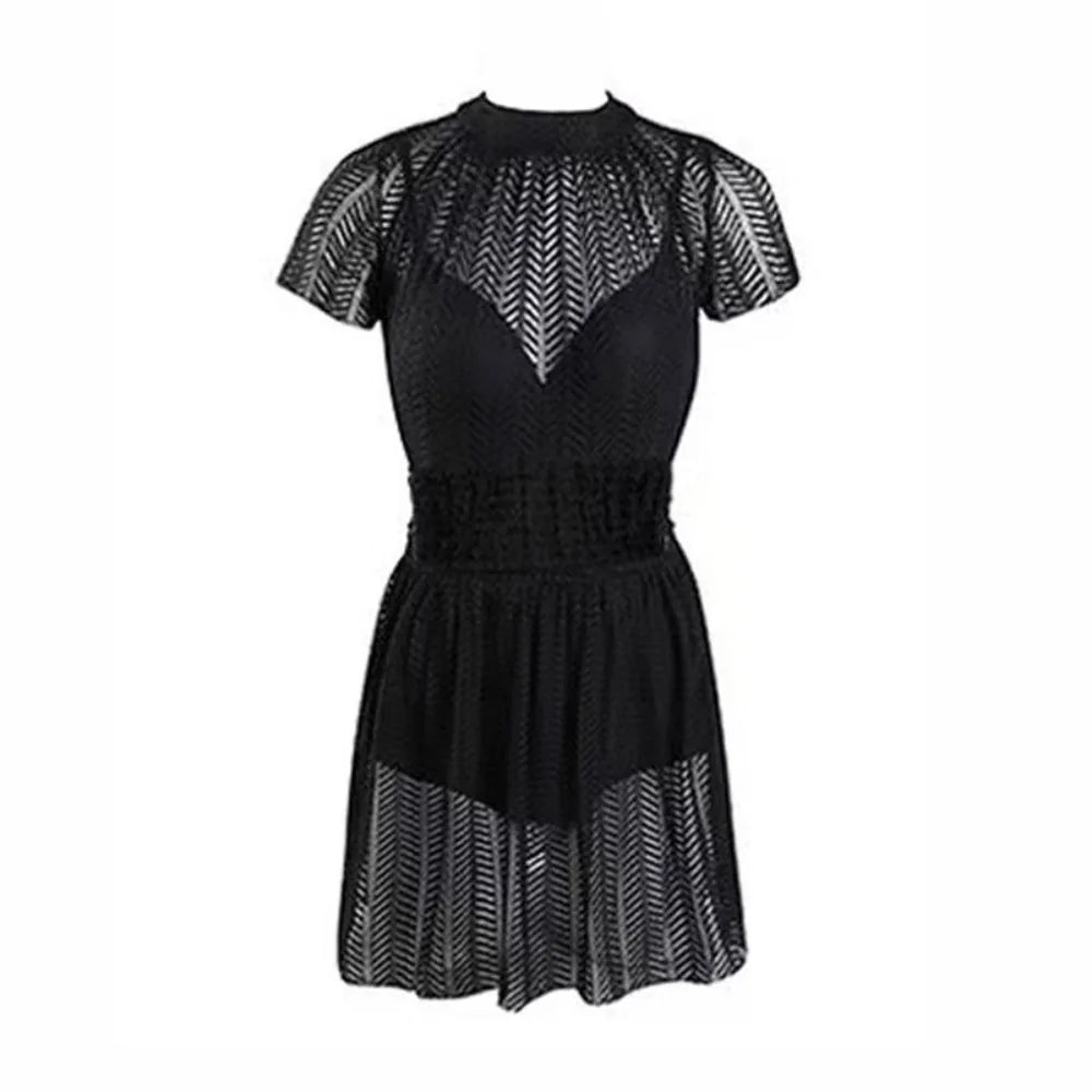 Mesh Lace Backless Swimsuit – Cover-Up Beach Swimwear Swimsuit Cover-Up Axl Black XL