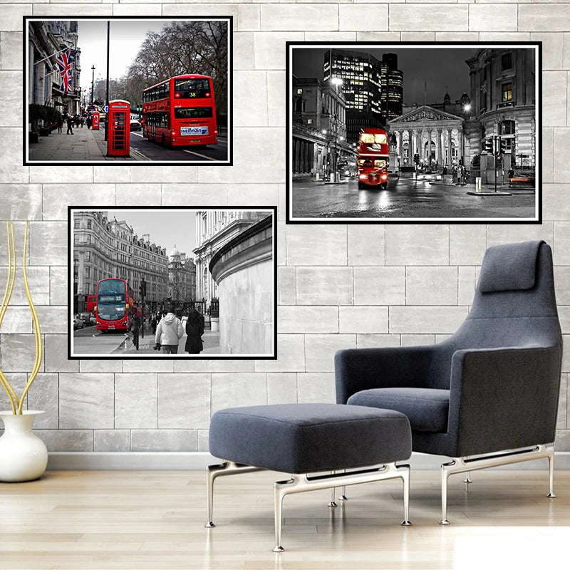 Black & Red Eiffel Tower Big Ben Frameless Wall Art Poster Wall Art Poster Axl