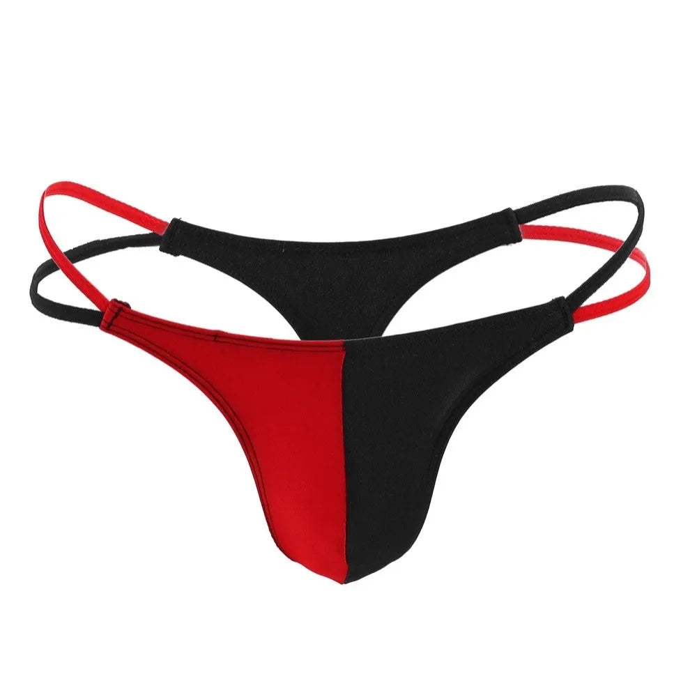 Men's Ice Silk Thong Underwear – Breathable Low Waist T-Back Men's Thong Underwear Axl Black Red One Size