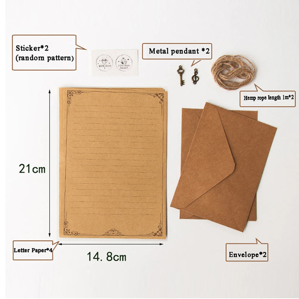 Vintage Kraft Paper Envelope Set | European Letter Writing Kit Stationery Writing Set Axl style3
