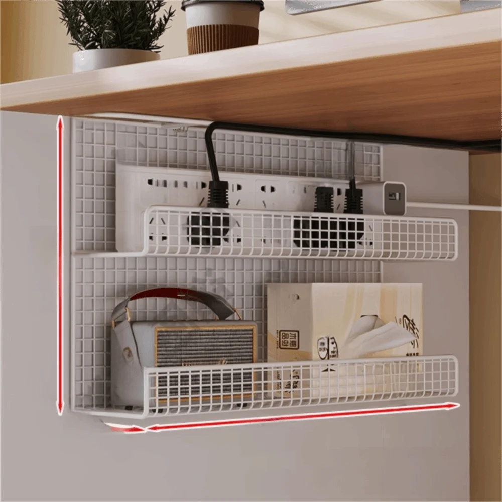 No-Drill Under-Desk Cable Management Tray | Wire Organizer Cable Management Tray Axl white-double-deck