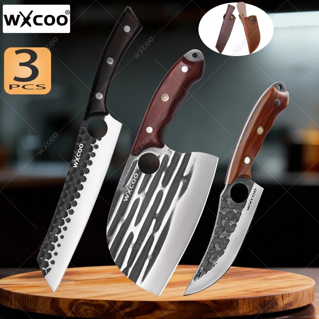 WXCOO Forged Chef's Knife Set – 5Cr15MOV Stainless Steel Kitchen Knife Set Axl 3PCS