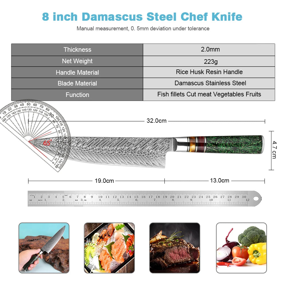 XITUO 8" Damascus Steel Chef Knife – Gyuto Kitchen Knife Damascus Chef Knife Axl