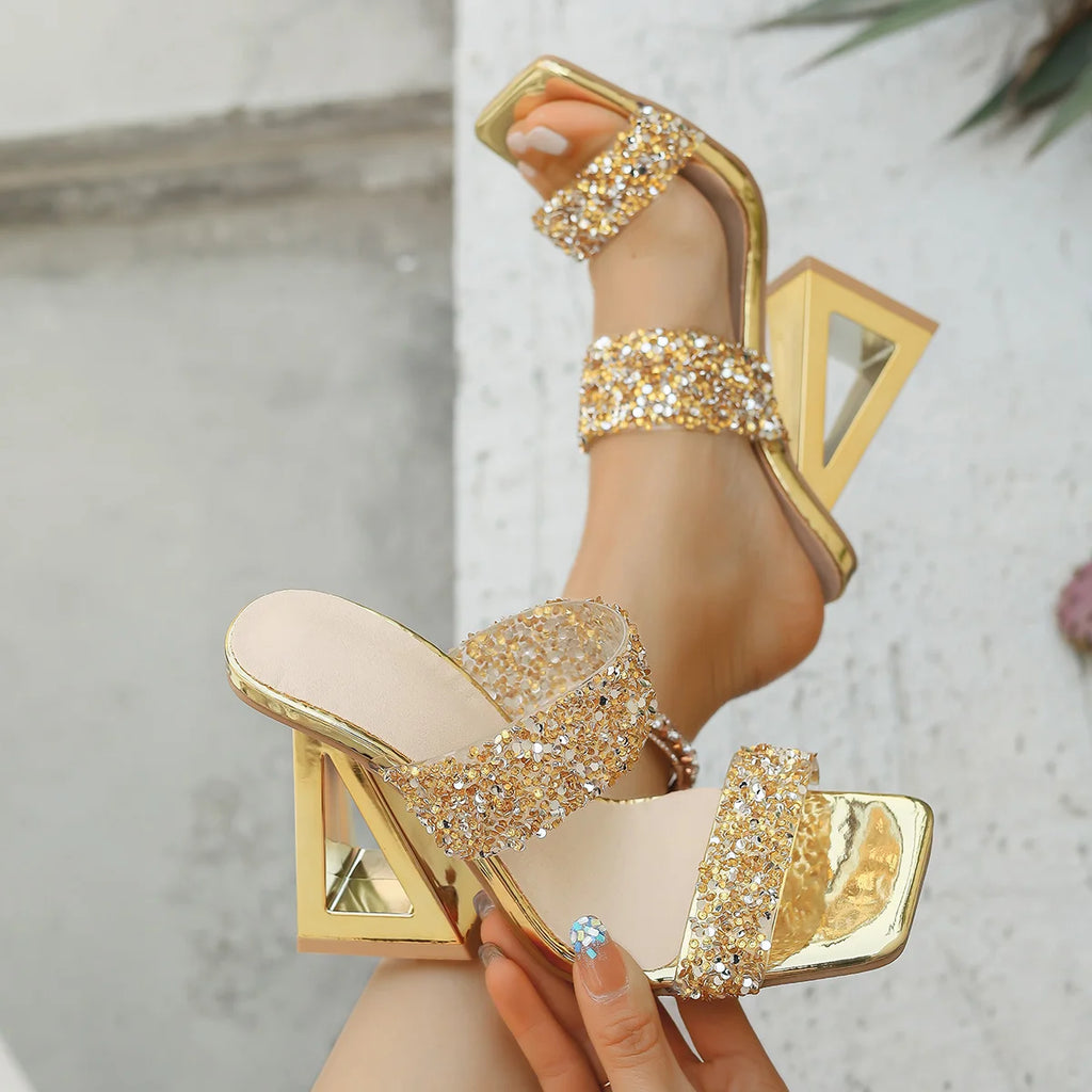 Women's Rhinestone Sequin Slip-On Sandals | Elegant Summer Heels Women's Sandals Axl gold 42