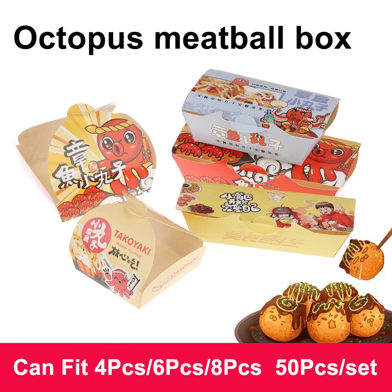 50-Pack Takoyaki Boxes – Disposable Octopus Ball Packaging Disposable Food Box Axl