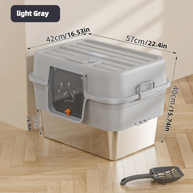XL Enclosed Cat Litter Box – Stainless Steel, Odor Control Enclosed Cat Litter Box Axl Light Grey