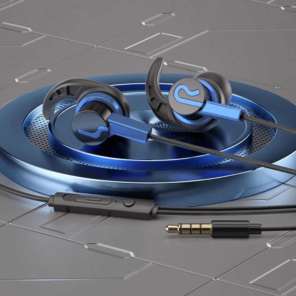 Sport Ear Hook Wired Earphones Type-C & 3.5mm Super Bass ANC Wired Sport Earphones Axl blue-3.5mm