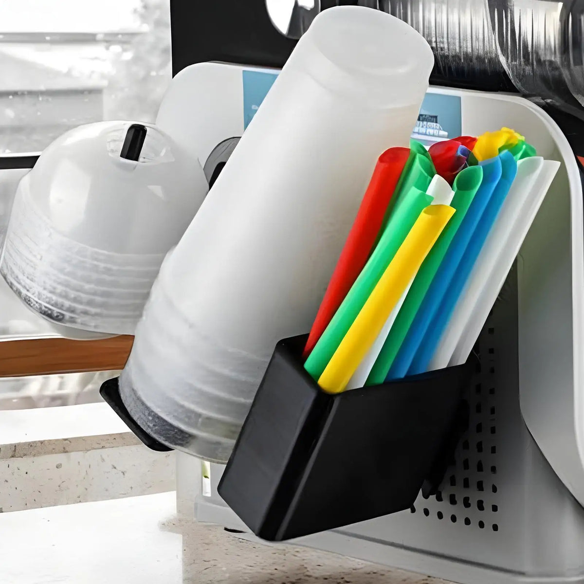Side-Mounted Cup Lid Dispenser & Straw Organizer Rack Counter Storage Rack Axl