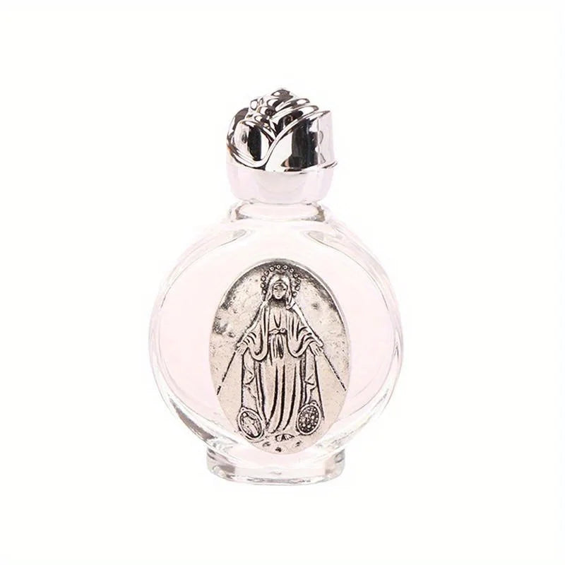Holy Water Glass Bottle – Christian Virgin & Rose Cross Design Religious Glass Bottle Axl