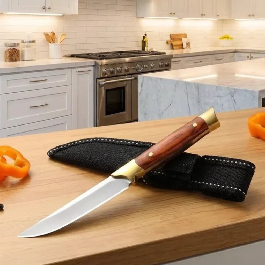 Steel Fixed Blade Utility Knife with Sheath – Wood Handle Fixed Blade Knife Axl