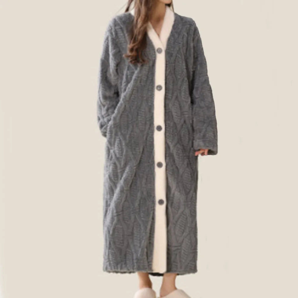 Women's Flannel Robe – Soft V-Neck Button Long Nightgown Women's Flannel Robe Axl gray M